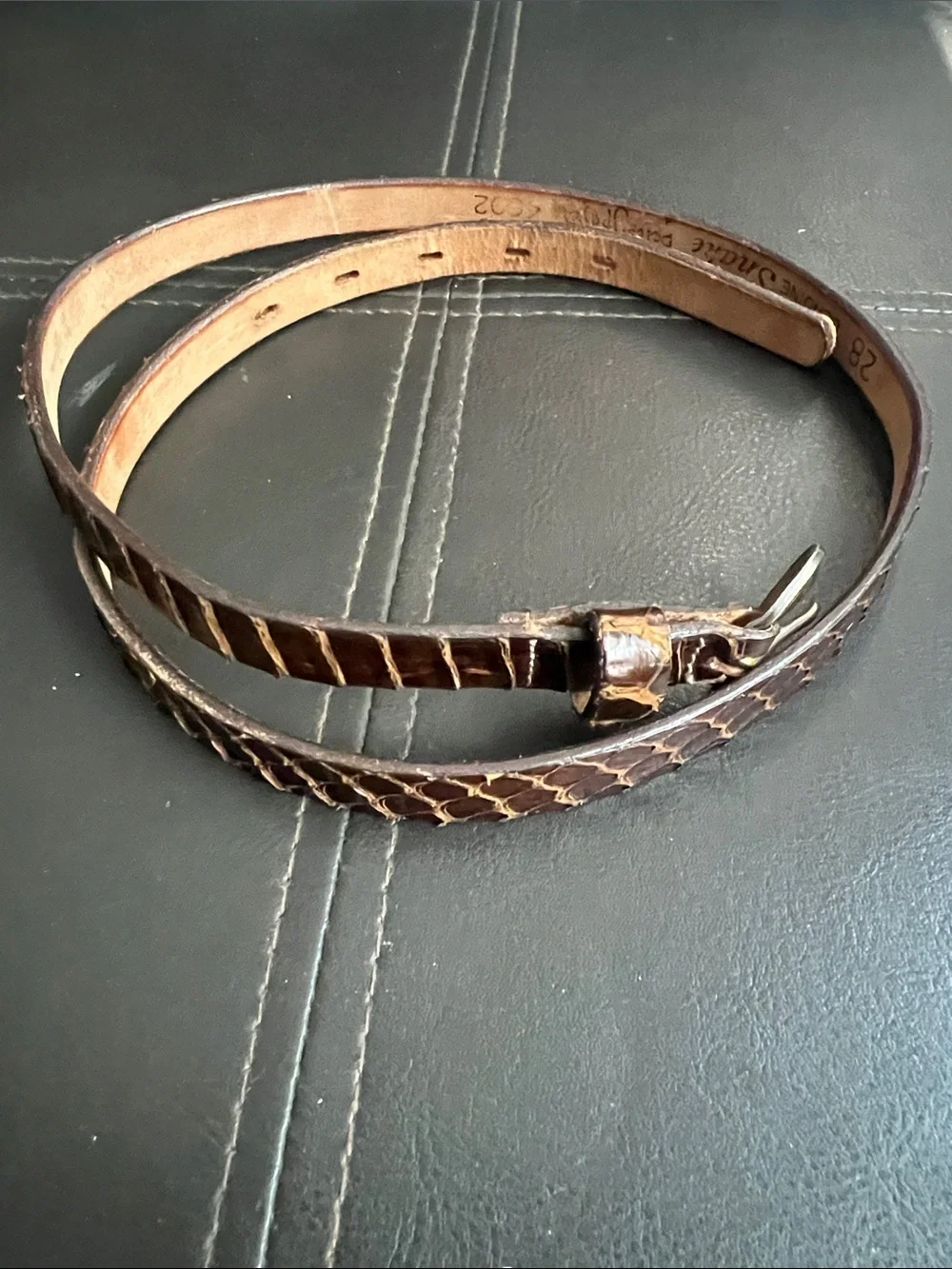 Vintage 1980s Speyer Snakeskin Slim Leather Belt in Brown Size 28